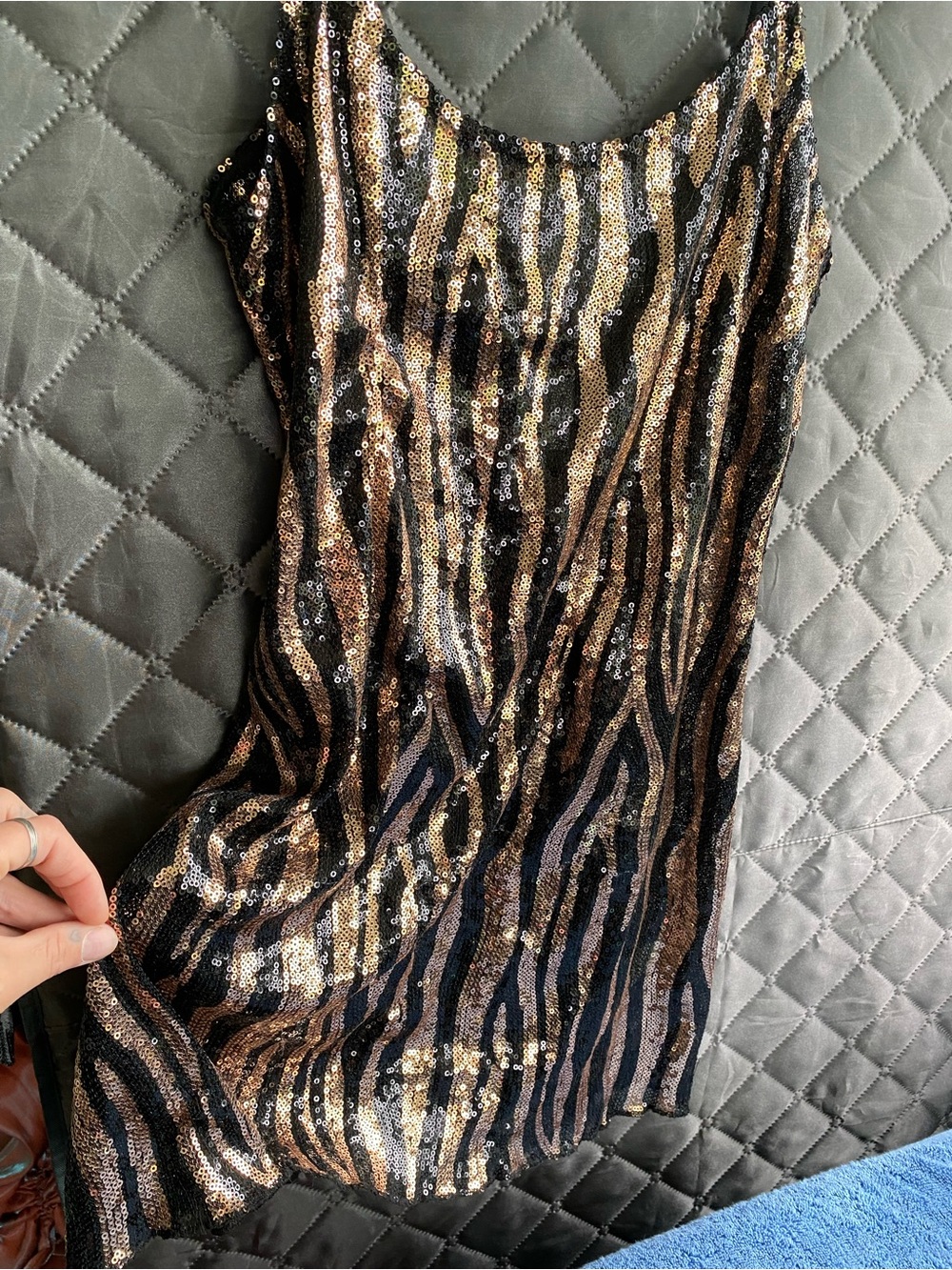 Intimately Free People Sequin Slip Dress Tiger Print Black Bronze Gold M